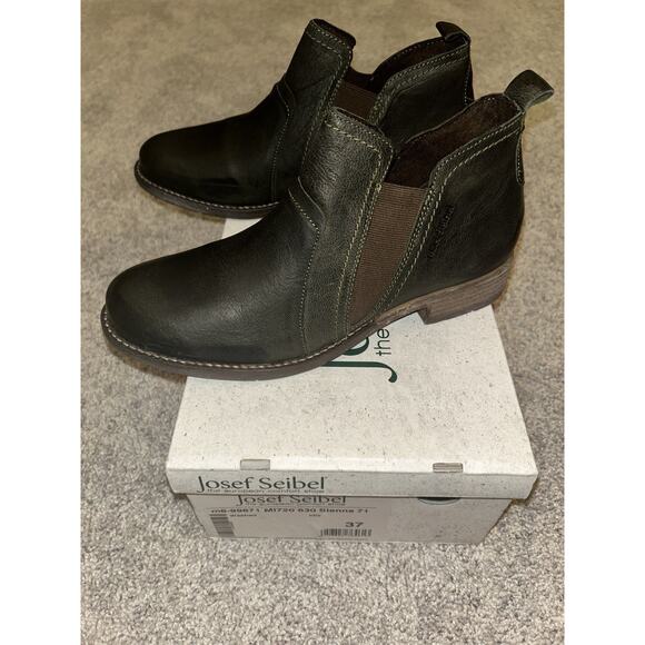 Josef Seibel Sienna 71 Chelsea Olive Black Leather Boots Womens 6-6.5 EU 37 New - Picture 3 of 10